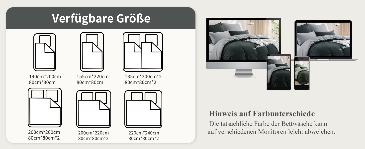 Комплект постільної білизни RUIKASI 135x200 з бавовни (4 частини) - сірий, двоколірний комплект з блискавкою, антрацит та світло-сірий, 135x200 см