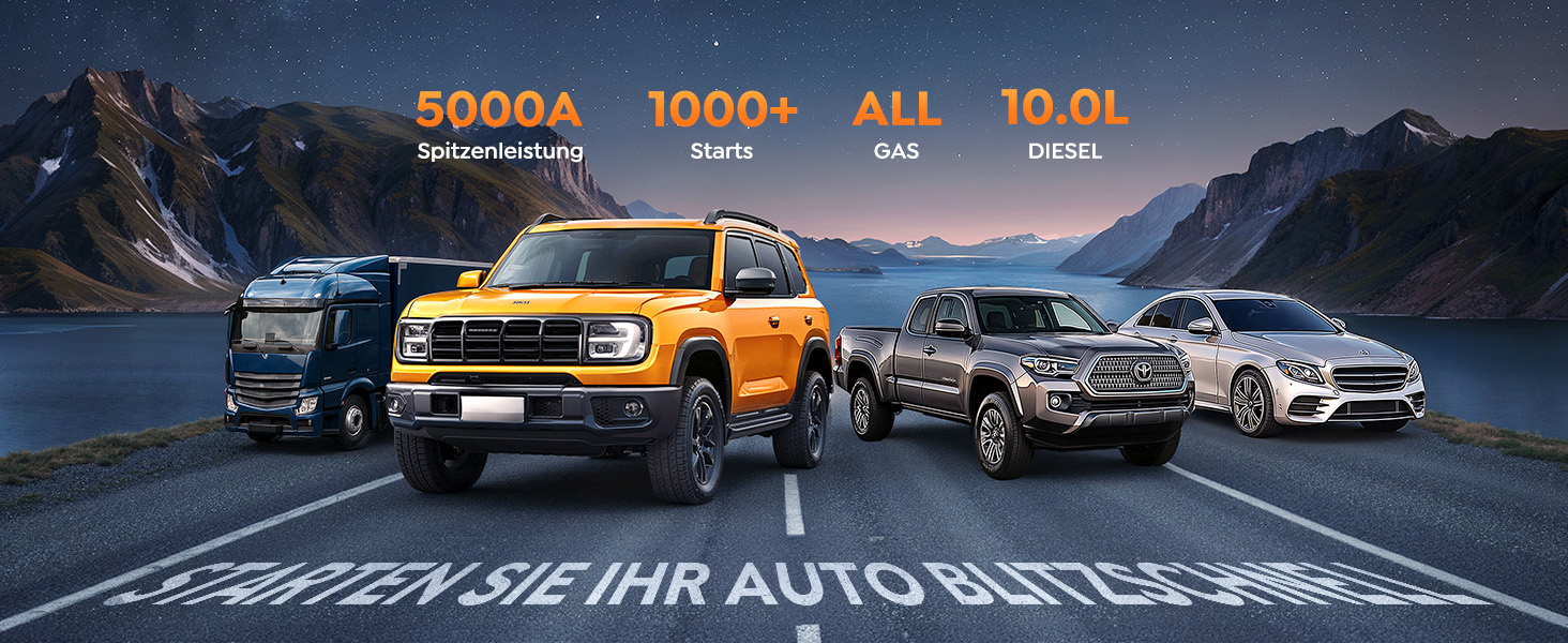 Powerbank для автомобіля Starthilfe 5000A з компресором 150PSI, 12V для бензину та дизеля (10.0L), LED, USB-C