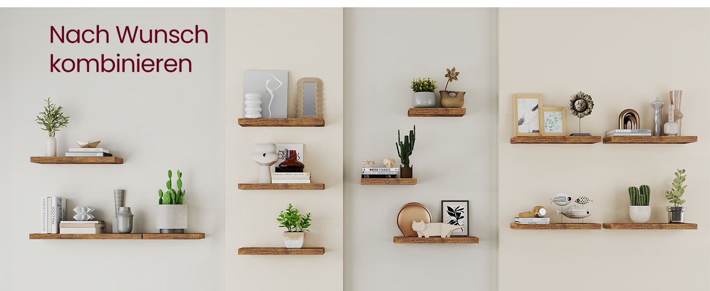 Настінна полиця VASAGLE, 2 шт., 20 x 80 x 3,8 см, вінтажний колір, для декору, фотографій, вітальні, кухні, офісу