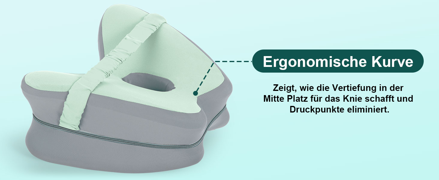 Ортопедична подушка між колін для сну на боці Dioxide з ефектом пам'яті (Memory Foam) для розвантаження спини, стегон та суглобів, м'ятна