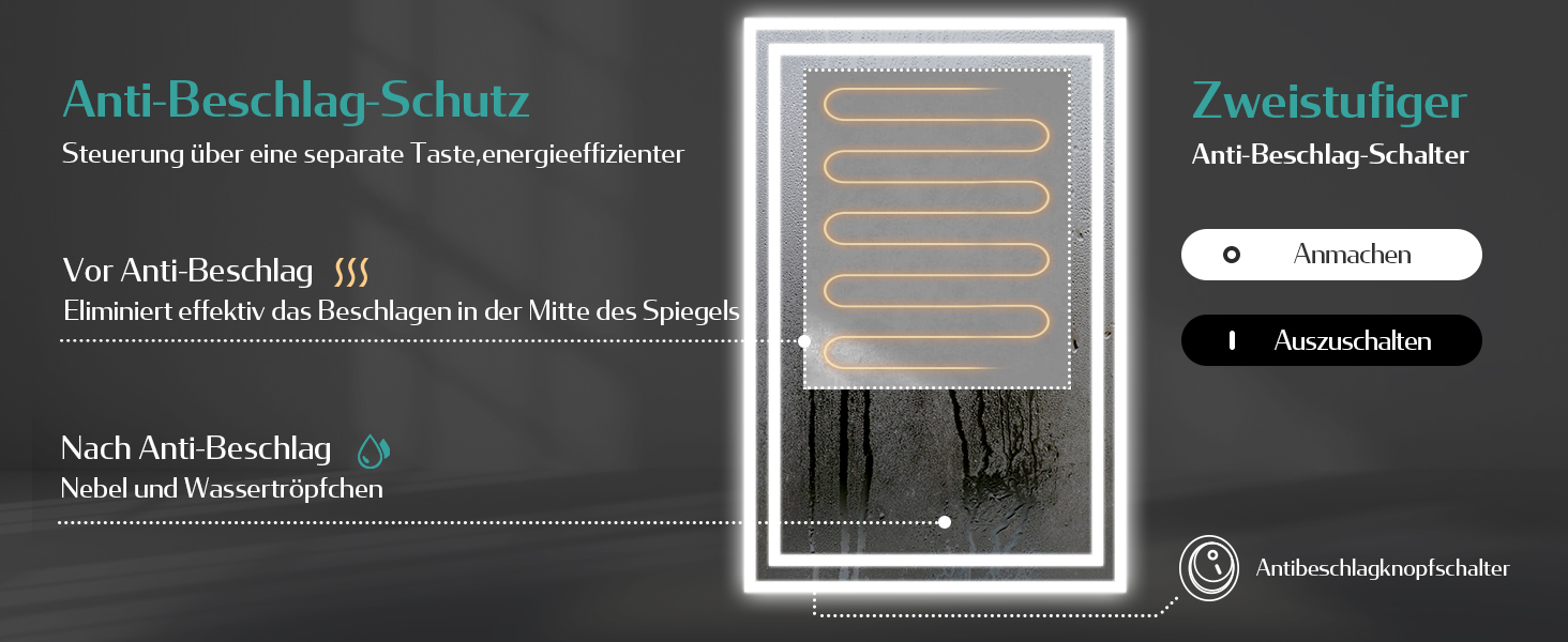 Дзеркало для ванної кімнати EMKE з підсвічуванням 50x60 см, з вимикачем-кришкою, антивміст, 2 кольори світла (тепле/холодне), LED, горизонтальне/вертикальне встановлення