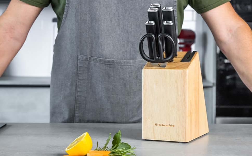 Набір ножів KitchenAid 6 шт. з бруском, нержавіюча сталь, чорний