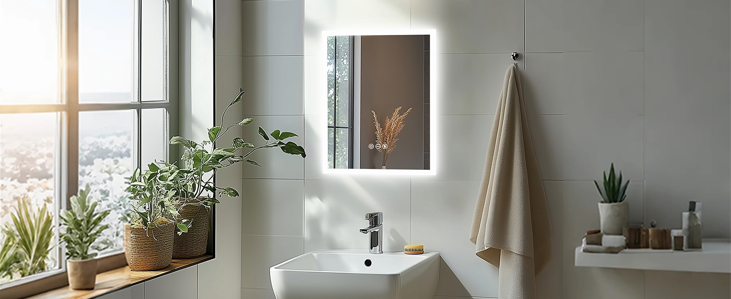 Дзеркало для ванної кімнати LED LUVODI 40x50 см з підсвічуванням, сенсорне керування, 3 кольори, регулювання яскравості, антизапарник