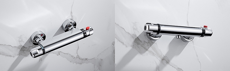 Змішувач для ванни з термостатом, накладний, хром, латунь, з кнопкою безпеки 38°C, для ванни, душ