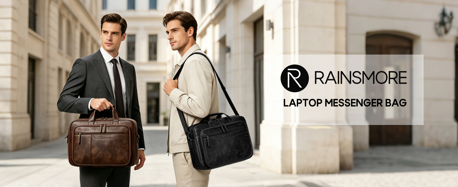 Чоловіча ділова сумка-портфель RAINSMORE Vintage з екошкіри для ноутбука 16 дюймів, коричнева