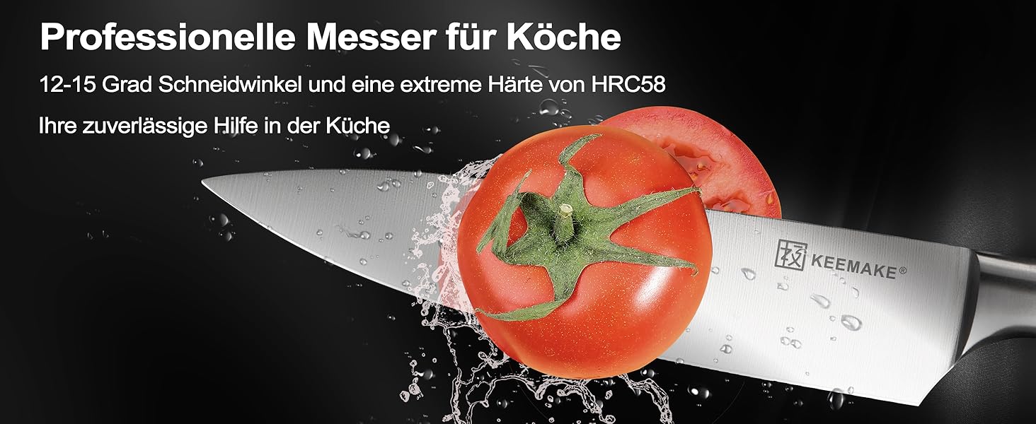 Набір кухонних ножів Keemake, 7-кількісний з дерев'яним блоком, професійний, з нержавіючої сталі, з пластиковою ручкою