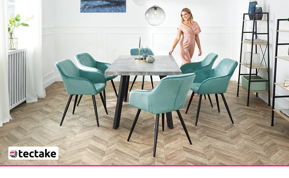 Крісло Tectake® для вітальні та обідньої кімнати з підлокітниками, м'яке крісло з оксамитовою подушкою, коричнево-чорне (6 шт. в наборі)