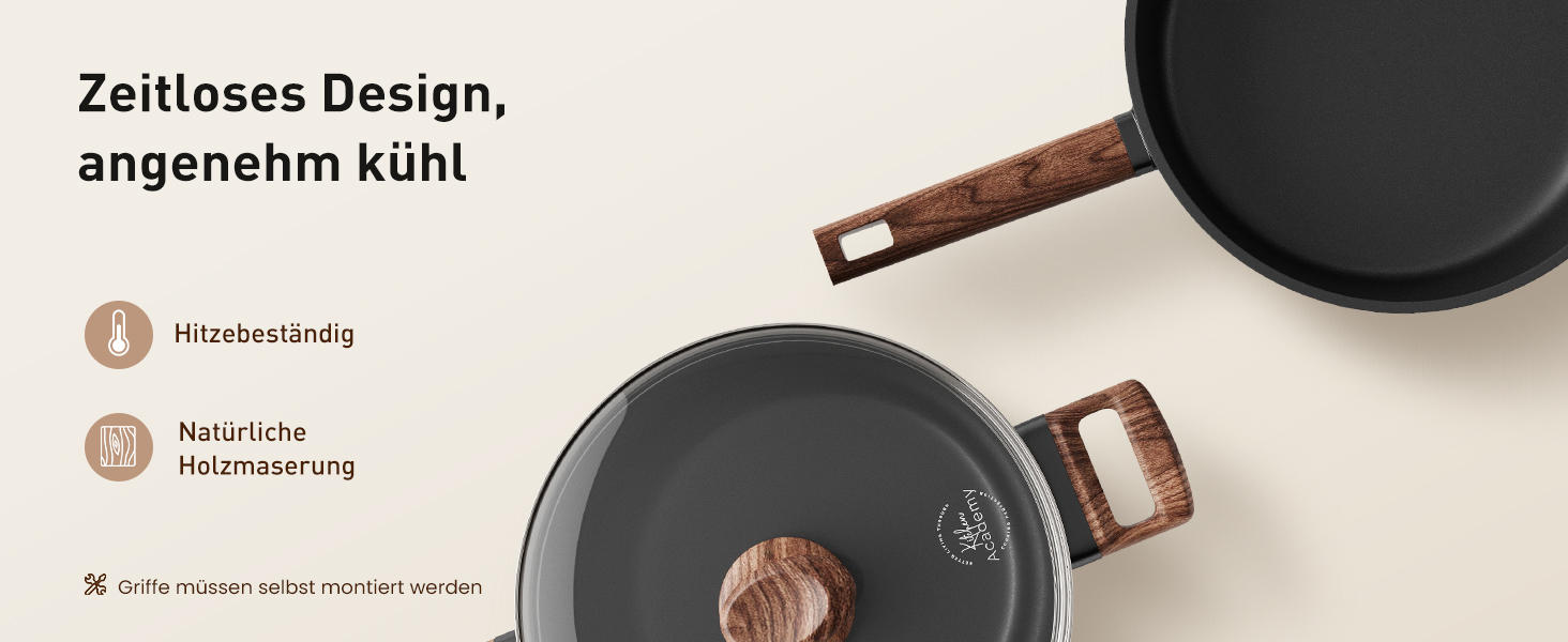 Набір посуду Kitchen Academy з антипригарним покриттям для індукції, 10 предметів: каструлі та сковороди з керамічним покриттям та скляними кришками