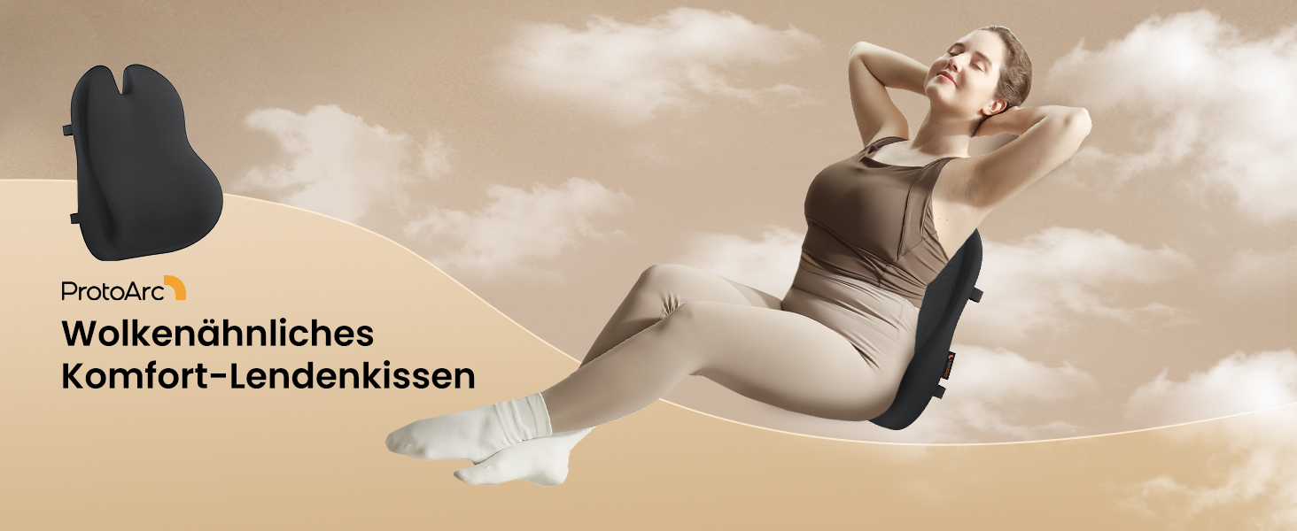 Підпорка для спини ProtoArc з піною Memory Foam, для офісного крісла, авто та столу, чорна