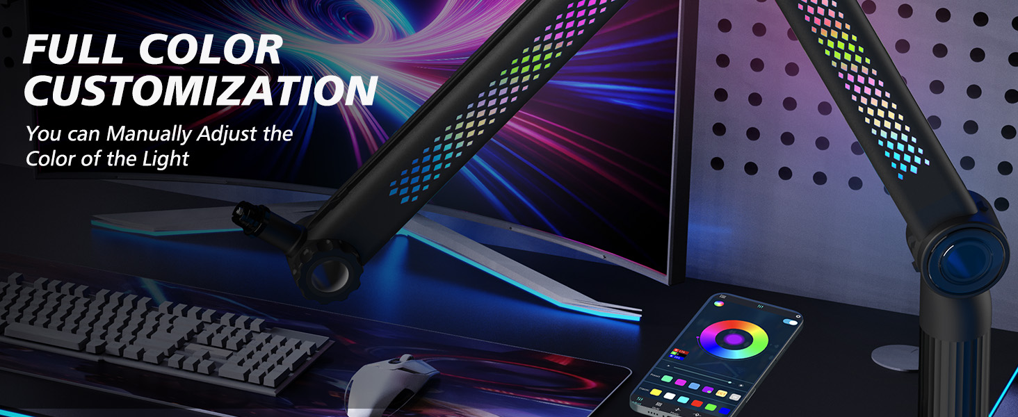 Універсальний пантограф для мікрофона YOUSHARES з RGB-підсвіткою, сумісний з HyperX QuadCast S/2S, Blue Yeti, Rode PodMic, Razer Seiren V3 Mini для стрімінгу, геймінгу та подкастингу