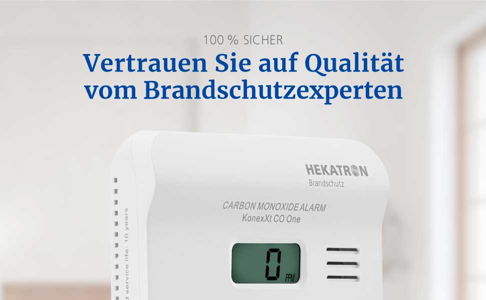 Датчик CO Hekatron KonexXt CO One з батареєю на 10 років – детектор чадного газу з дисплеєм та кнопкою тестування, проста установка