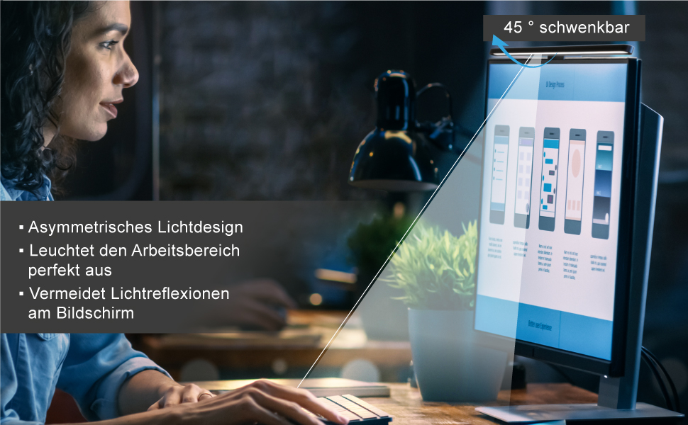 LED лампа для монітора CSL з димуванням, 8 рівнів яскравості та 3 кольори, USB, без відблисків