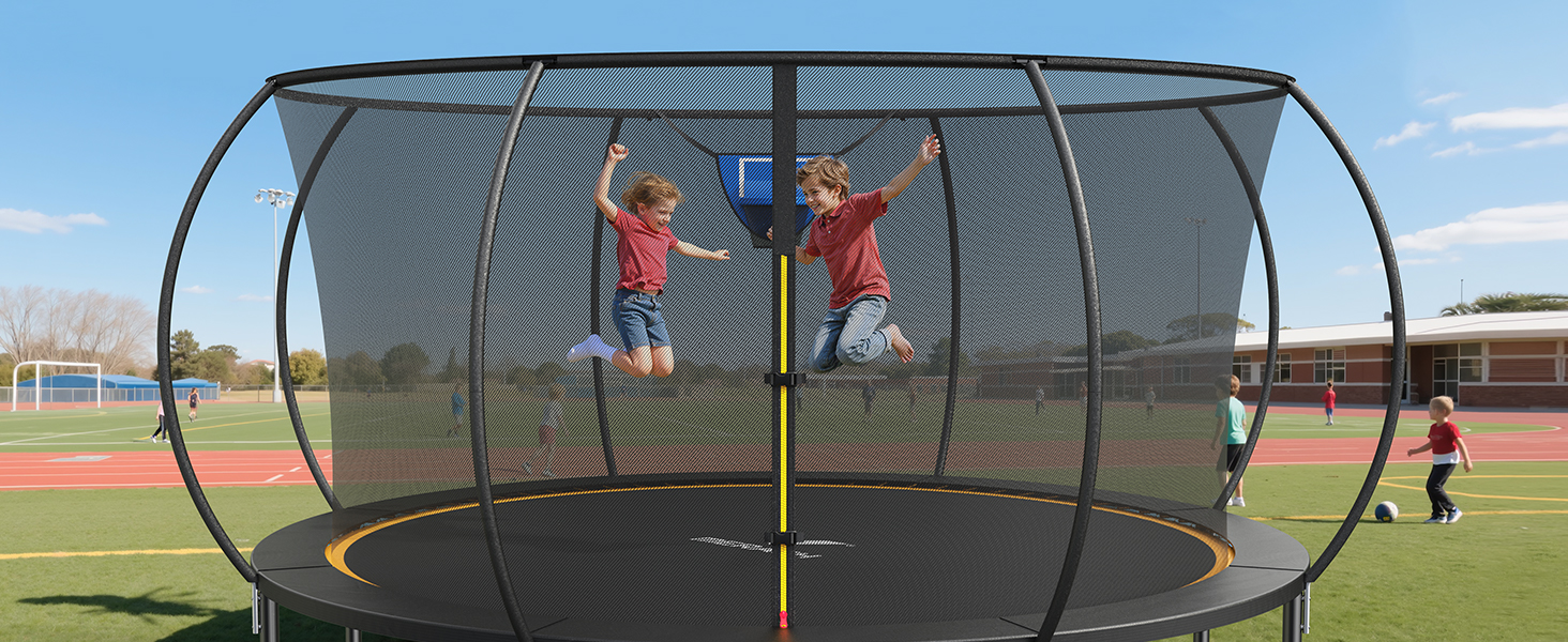 Батут садовий MERACH з захисною сіткою та кільцем для баскетболу 305/366/427/488 см, до 150 кг