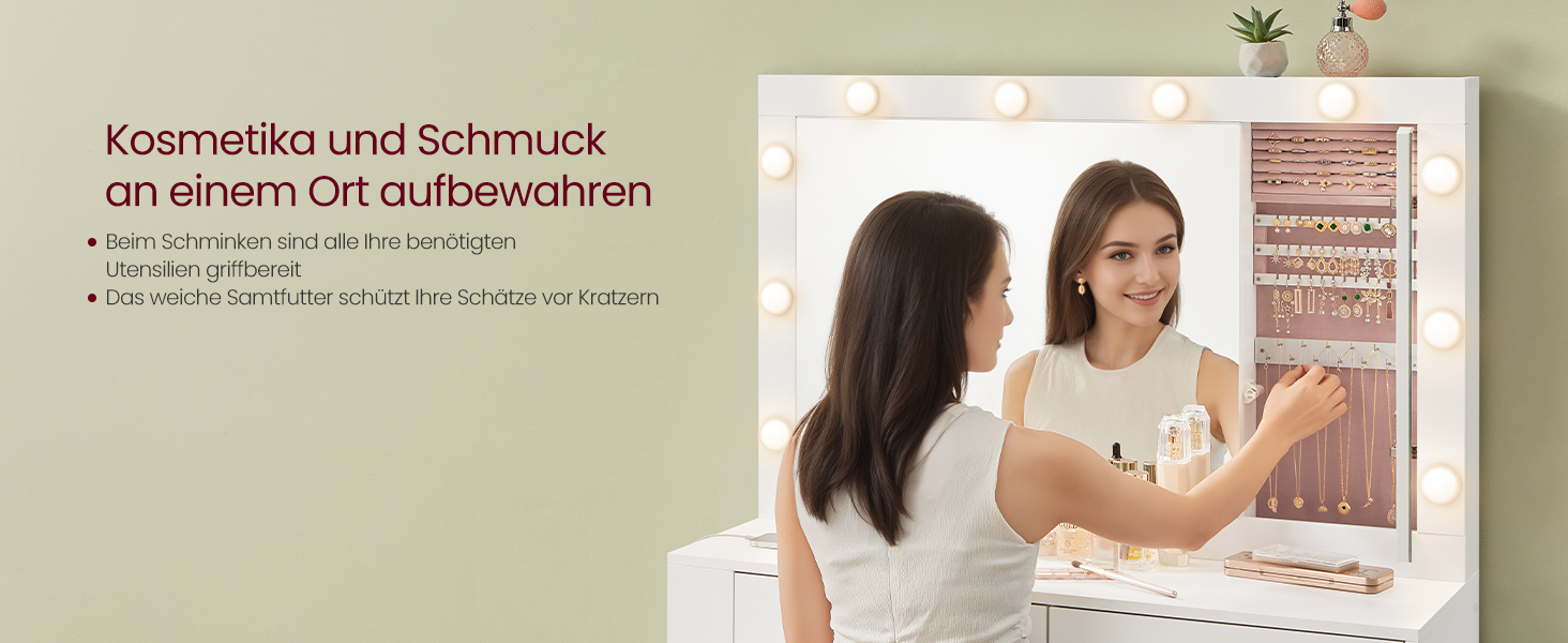 Трюмо VASAGLE з LED-підсвічуванням, дзеркалом та ящиками, 40 x 125 x 140 см, сучасний дизайн, колір