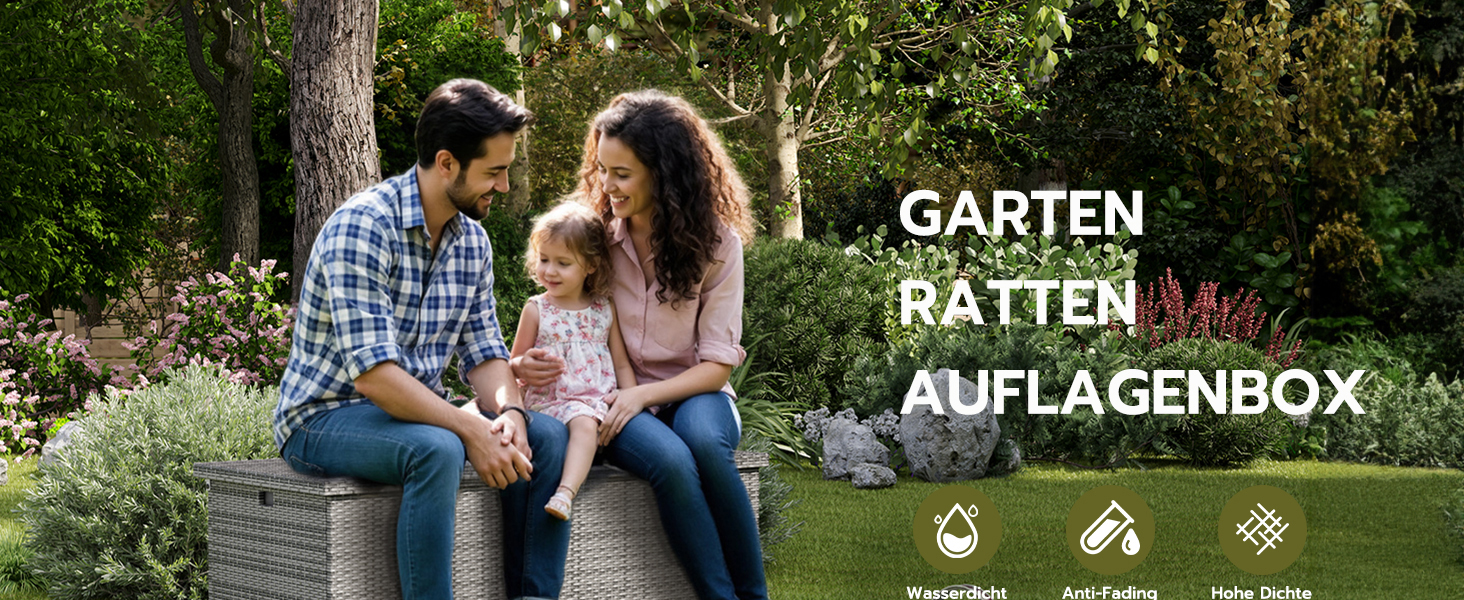 Скриня для подушок садових Polyrattan Amopatio 480л, водонепроникна, з роликами та газліфтом, сіра