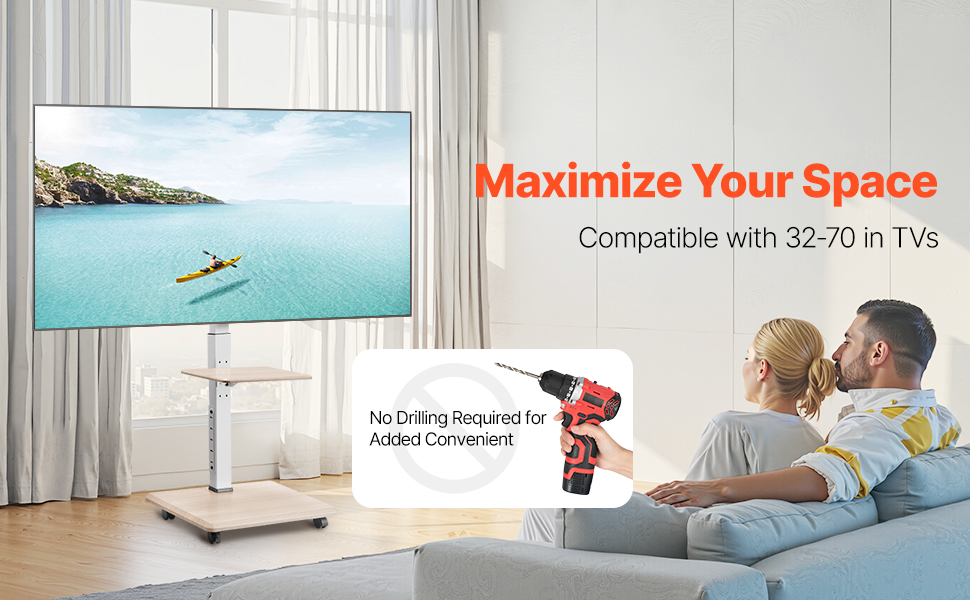 Підставка для телевізора VEVOR, поворотна, для телевізорів 81-178 см, до 40 кг, з полицею, для спальні/вітальні