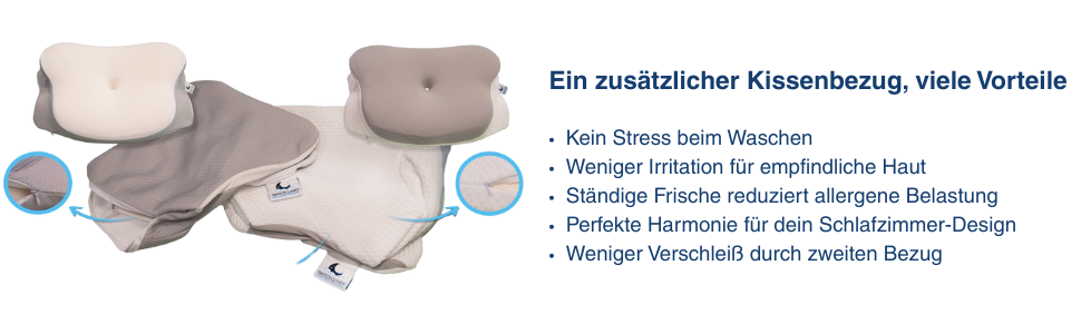 Ортопедична подушка для сну з ефектом пам'яті для шиї та спини - Ergonomisches Kissen - Сіра/Біла, з 2 наволочками, регульована висота, сертифікована, при болях у шиї