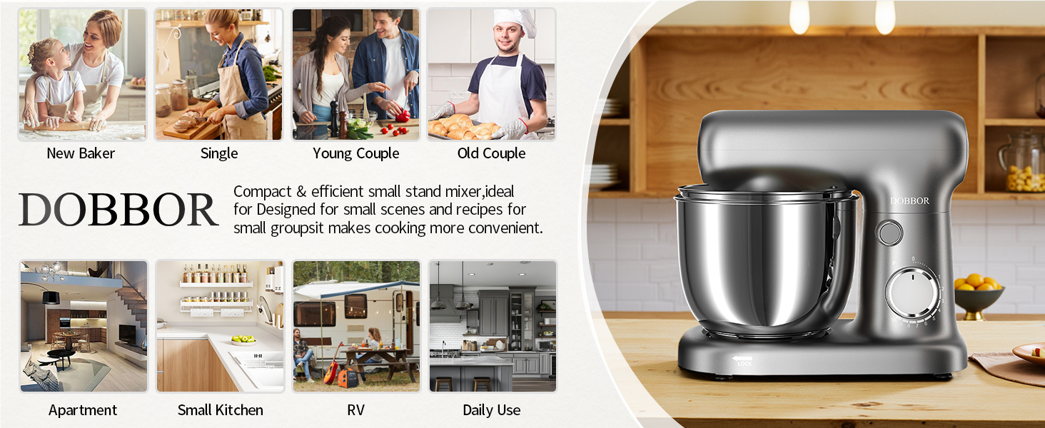 Кухонна машина-міксер з двома чашами 2.5L+3L, 10 швидкостей, 1500W, з гаком для тіста та насадкою для збивання, для випічки та щоденного приготування їжі (сріблясто-сірий)