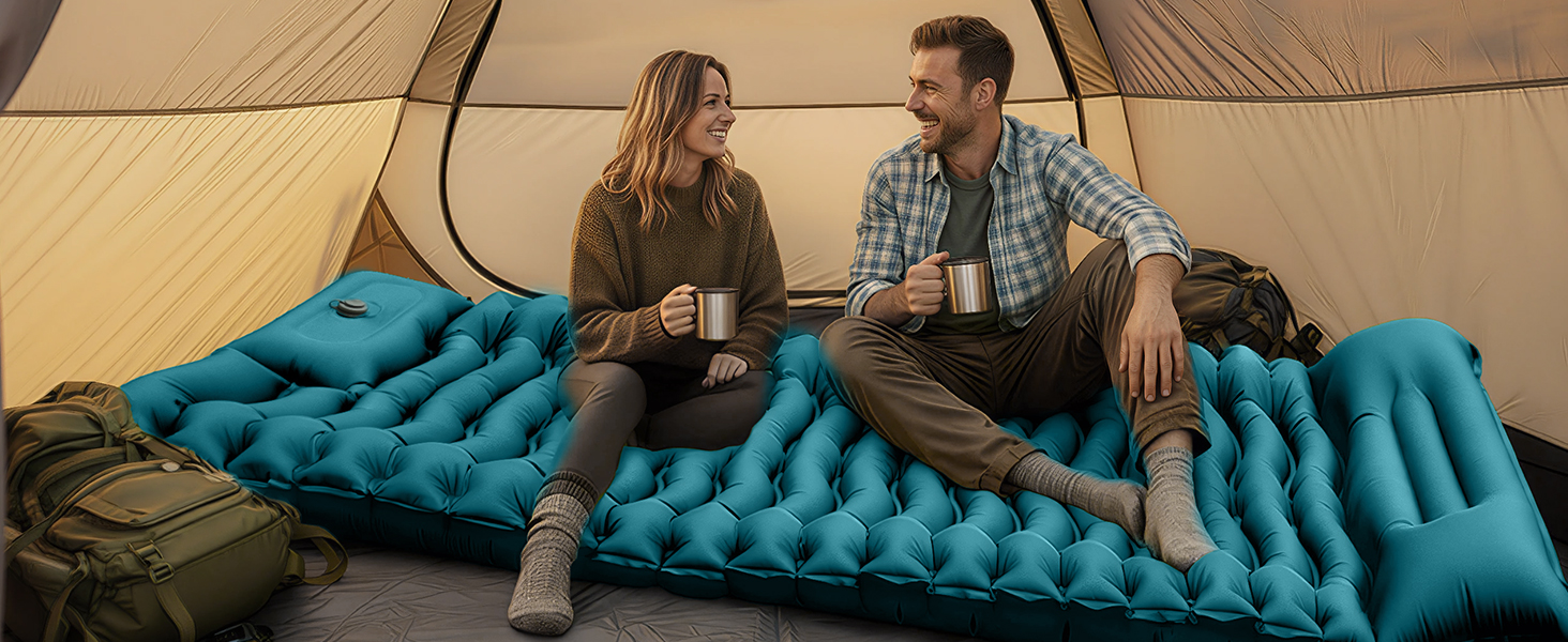 Кемпінговий надувний килимок Yuzonc з вбудованим насосом та подушкою, компактний легкий матрац для походу та пляжу (Темно-зелений)