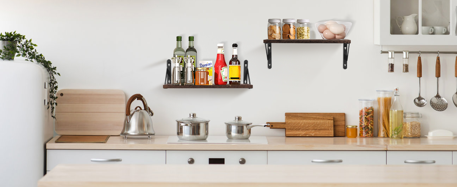 Настінна полиця з дерева Uten, рустикальна підвісна полиця з тримачем для рушників, 2 шт, темно-коричнева — для ванної, кухні, вітальні та спальні