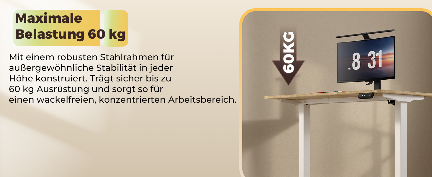 Регульований по висоті письмовий стіл для дому та офісу з пам'яттю на 2 пресети, стіл для ігор та роботи, колір вінтажний коричневий (100 x 60 см)
