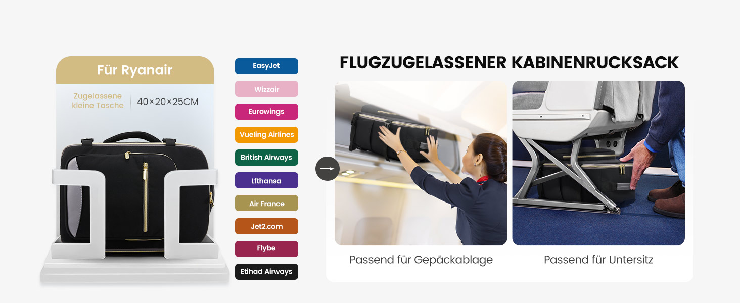 Рюкзак LOVEVOOK для ручної поклажі Ryanair, 40x20x25 см, для ноутбука 13.3 дюйма, чорний/сірий, підходить для Eurowings, Wizz Air