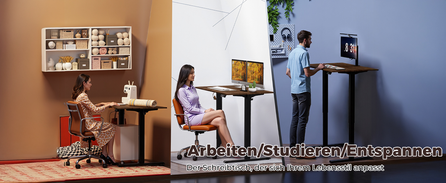 Регульований по висоті письмовий стіл 120x60 см з пам'яттю на 2 режими, стіл для домашнього офісу та геймінгу, колір вінтажний коричневий