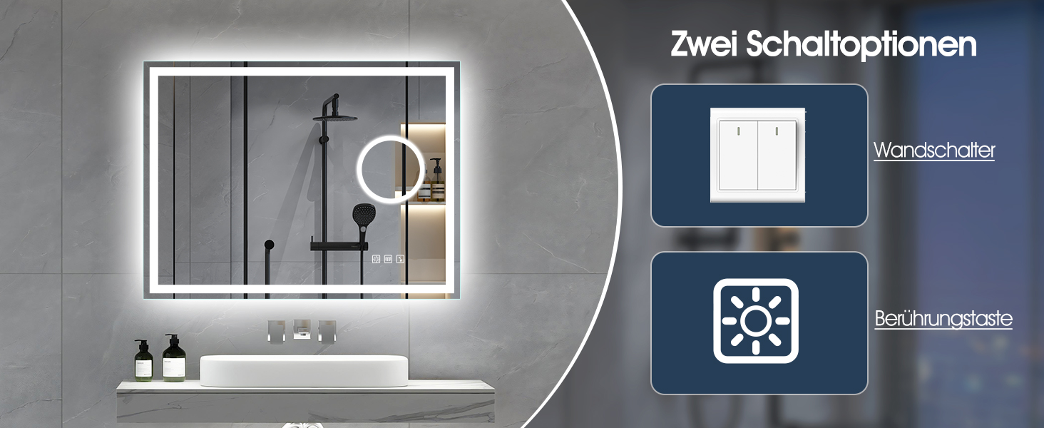 Дзеркало для ванної кімнати S'bagno Bluetooth з підсвічуванням 100x70 см, LED, антизапар, диммер, Bluetooth, HD скло, IP44, горизонтальне/вертикальне