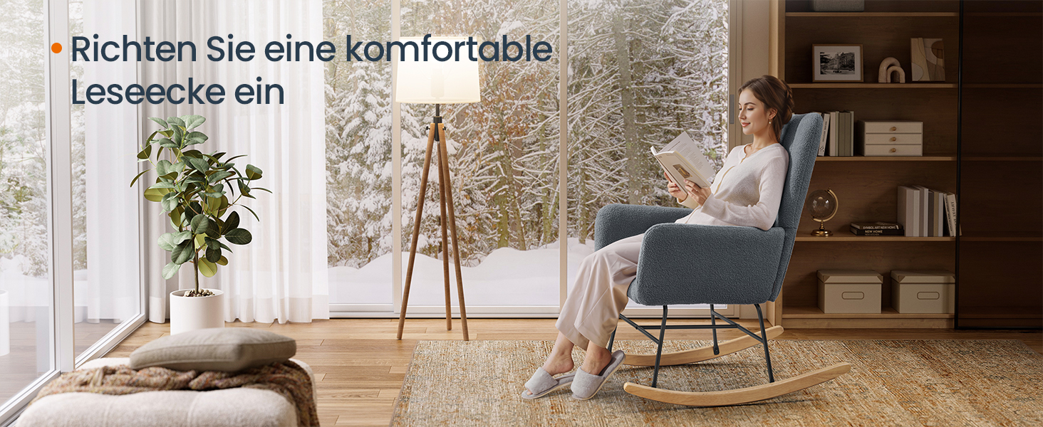 Крісло-гойдалка SONGMICS HOME з підлокітниками, для вітальні та спальні, сірий, до 136 кг, LYY500G01