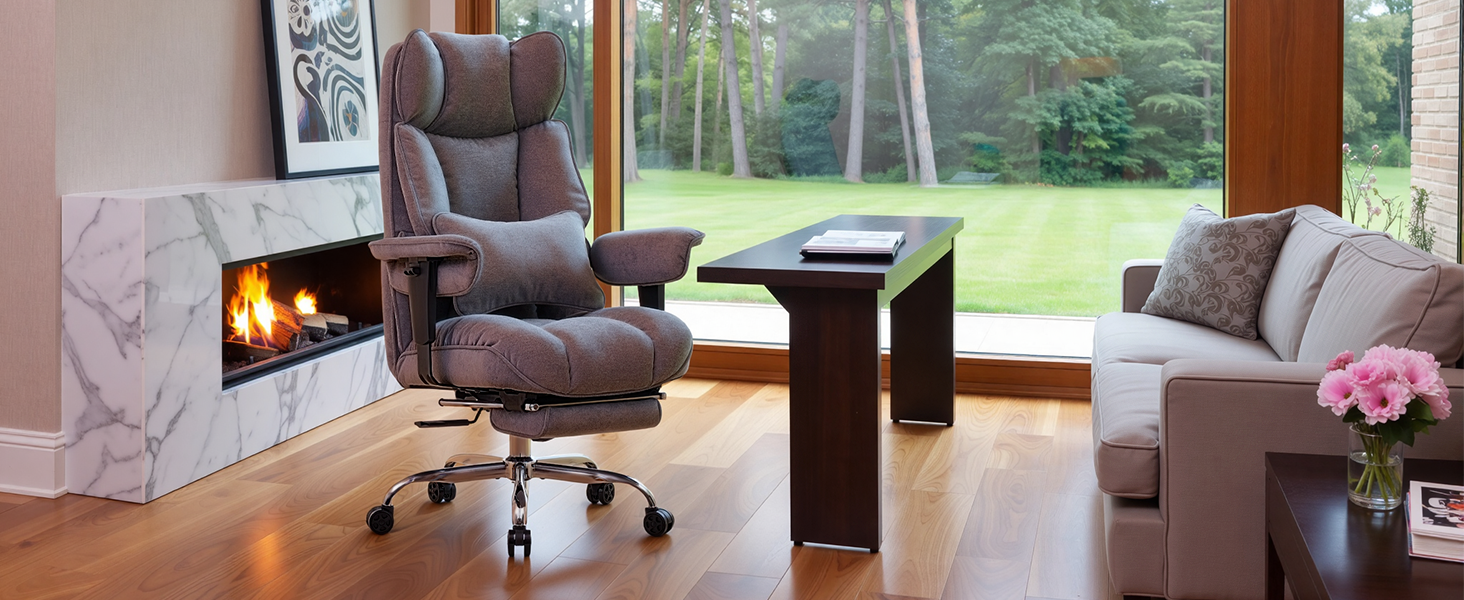 Ергономічний офісний крісло Efomao XXL до 200 кг з підставкою для ніг, чорний. Крісло для дому та офісу з товстою подушкою та високою спинкою.