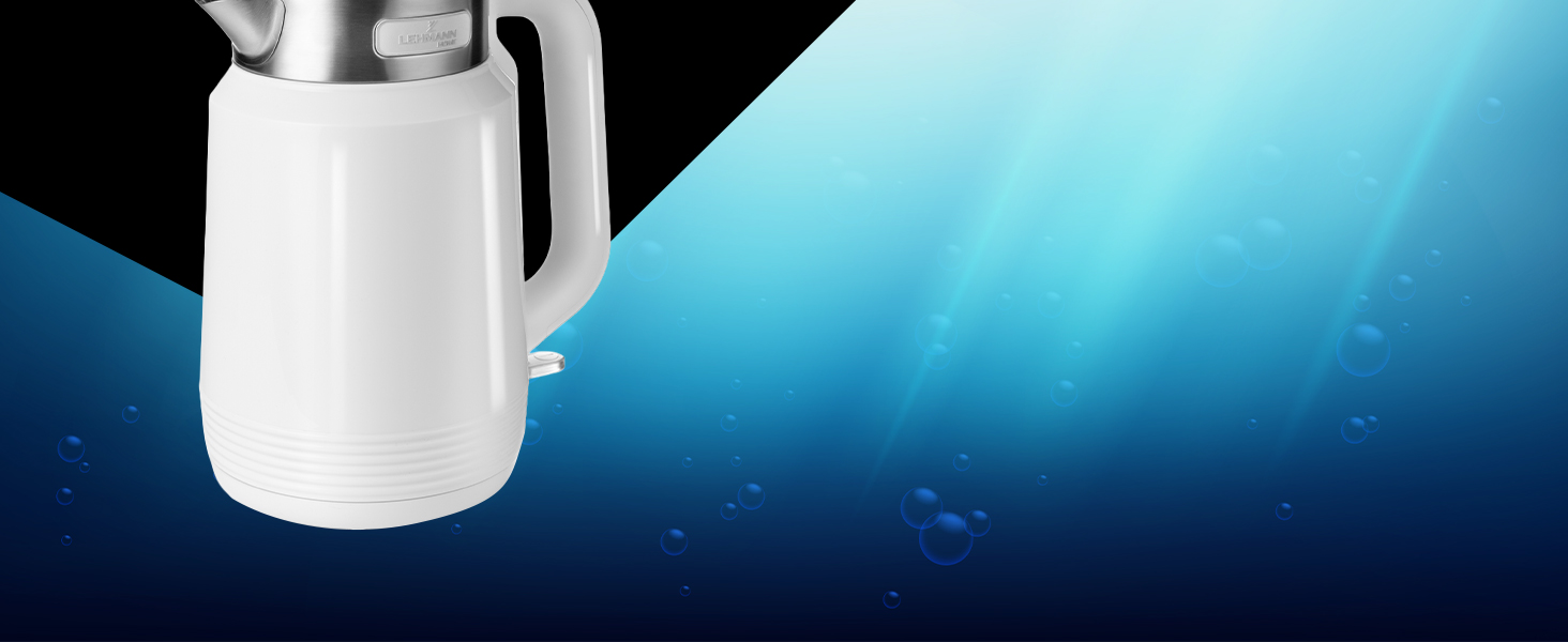 Електричний чайник Lehmann Edelstahl 2L, 2200W з подвійними стінками, автоматичним відключенням та захистом від перегріву, BPA-free, для великих сімей та офісів (Білий)