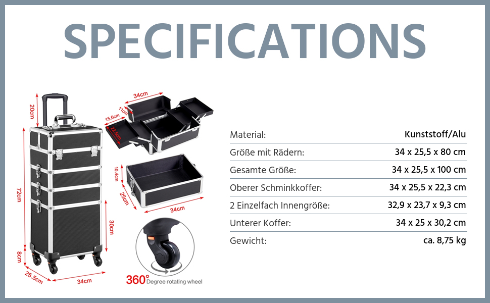 Косметичка-органайзер Yaheetech 4 в 1: велика, для косметики, прикрас, макіяжу, перукарів, ручна клада, чорна