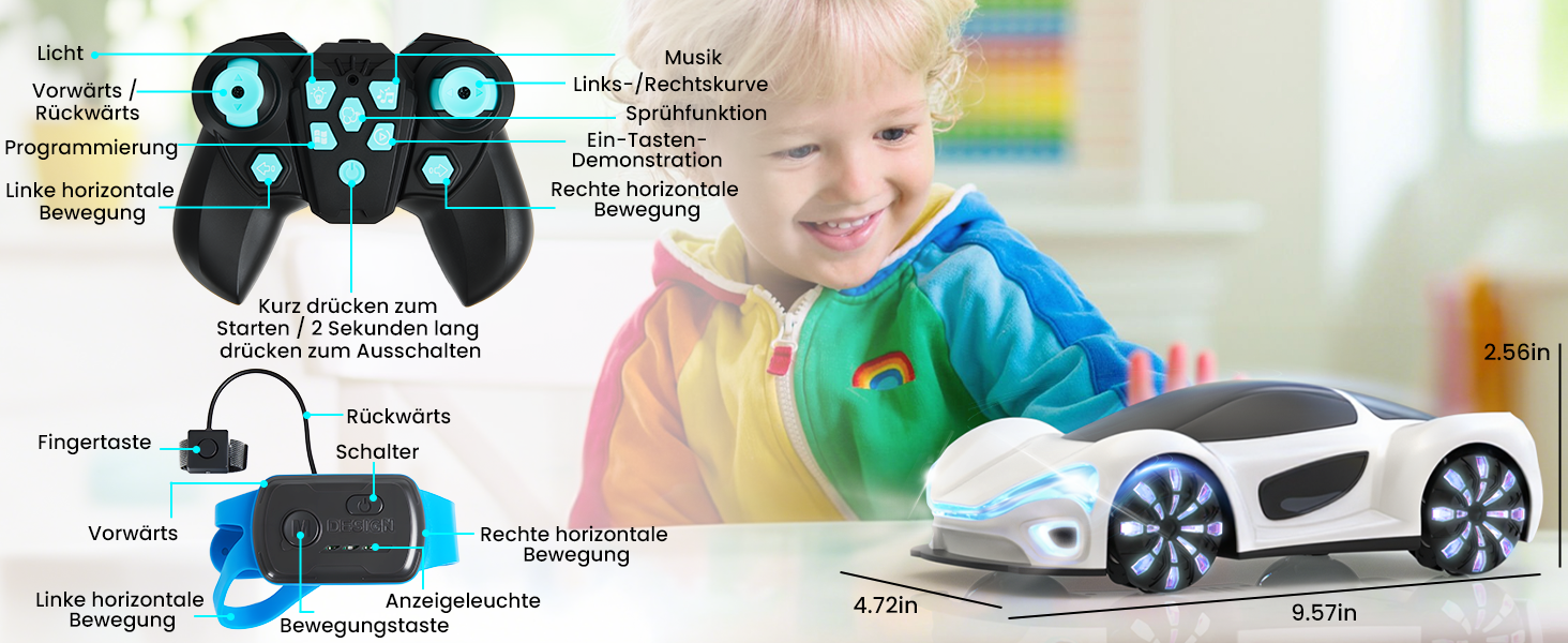 SIMREX RC Автомобіль 360° Дрифт Stunt Авто на радіокеруванні з LED підсвіткою дисків та туманом, 2.4GHz для дітей та дорослих від 6 років, подарунок на день народження, білий