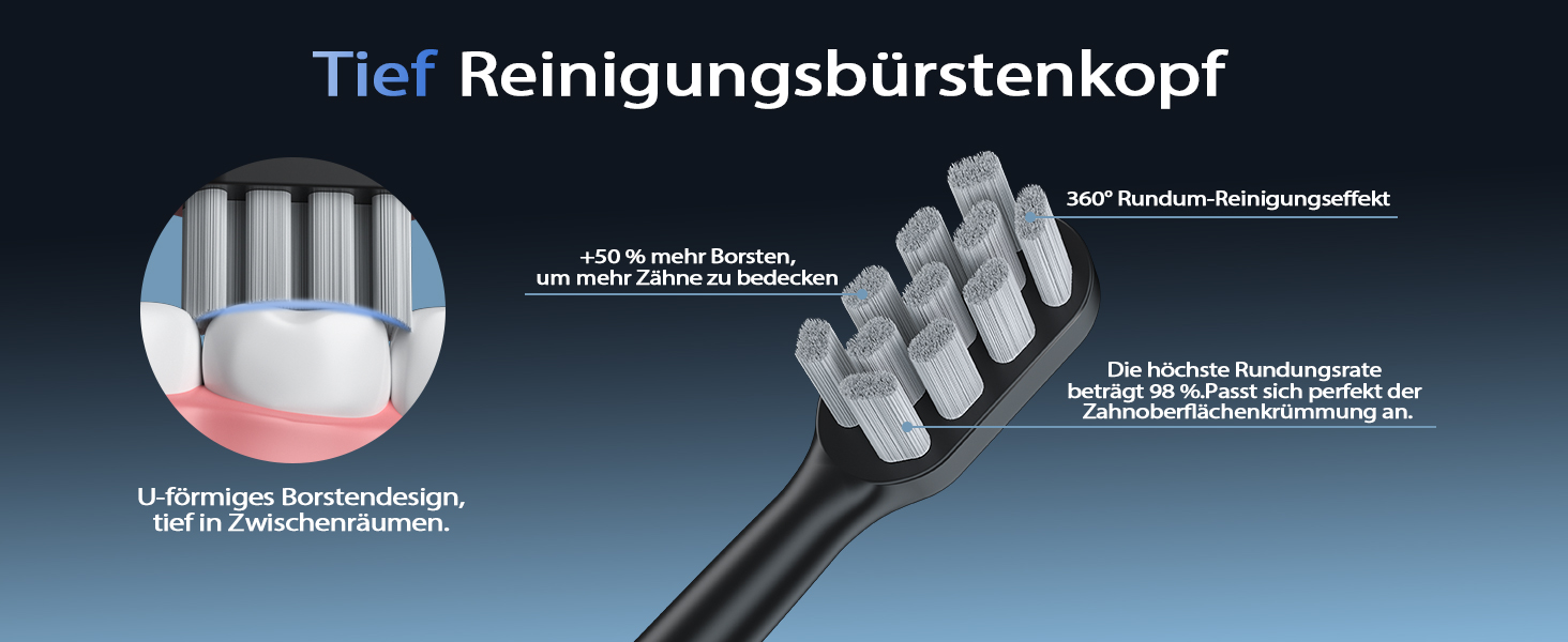 Електрична звукова зубна щітка з 4 насадками та 5 режимами, 50000 VPM, IPX7, таймер 2 хвилини, чорна