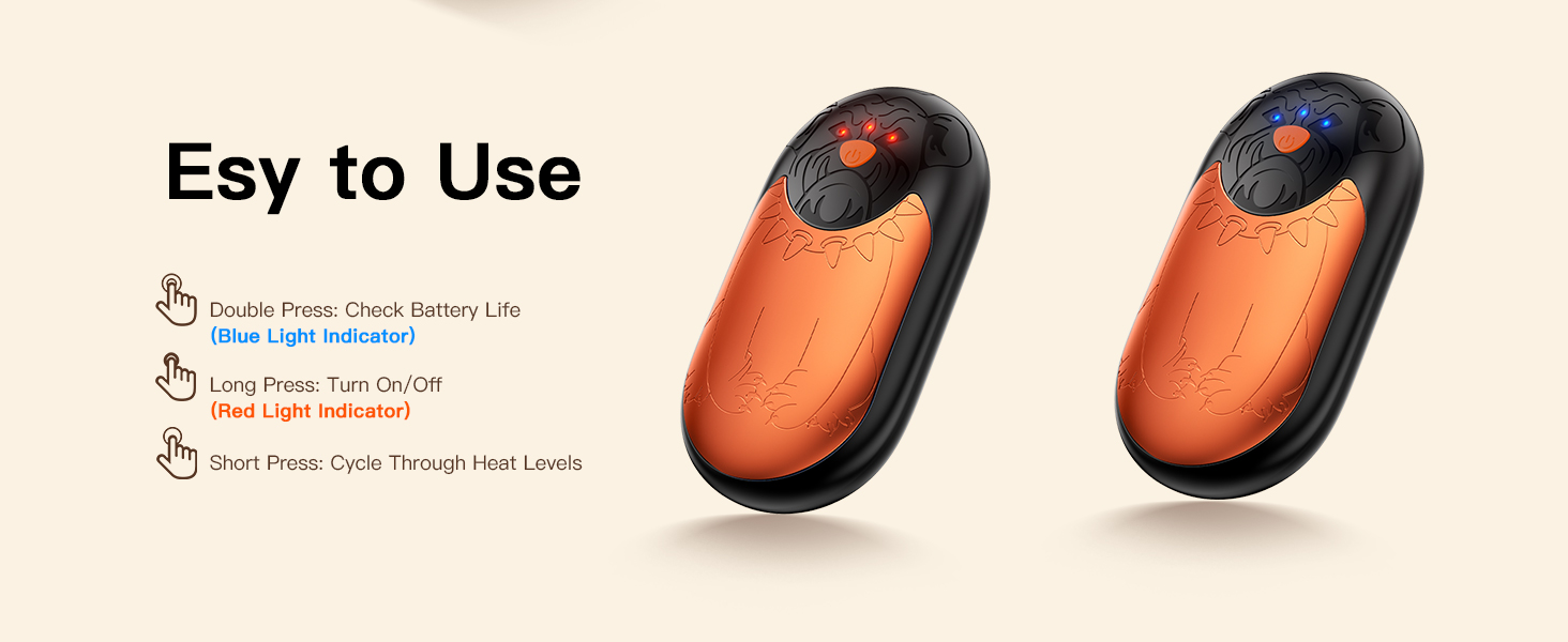 Електричний гріє для рук 2 шт. | Перезарядний кишеньковий гріє з 3 режимами нагріву, 6000mAh. Для жінок, чоловіків, кемпінгу, полювання, гольфу (Помаранчевий)