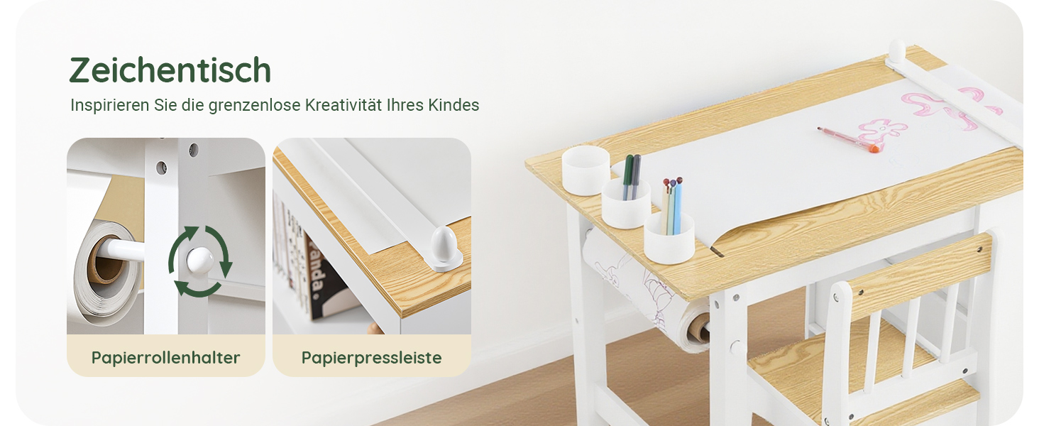 Дитячий стіл SoBuy з табуретом, комплект меблів для дитячої кімнати, ігровий та мальований стіл для дітей, світлий 80x66x50 см KMB60-B (білий-натуральний)