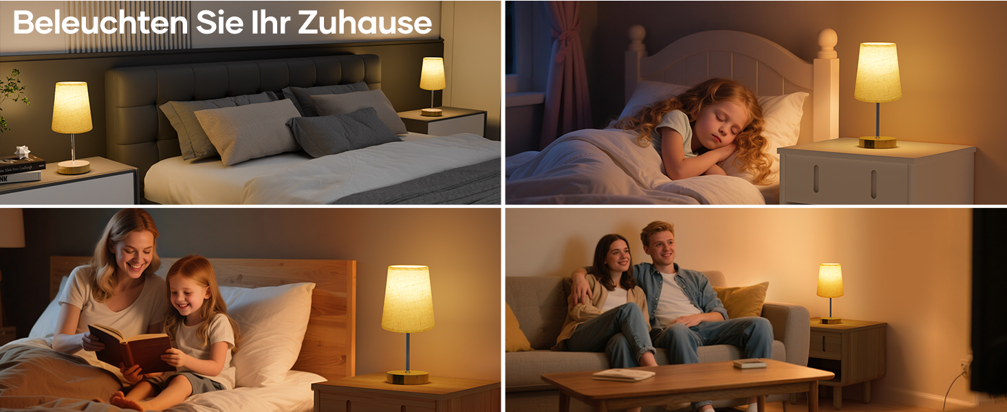 Настільна лампа Suright з торшером з льону, USB-портами A+C, регулюванням яскравості, дерев'яним цоколем, для спальні/вітальні (LED-лампочка в комплекті), бежева