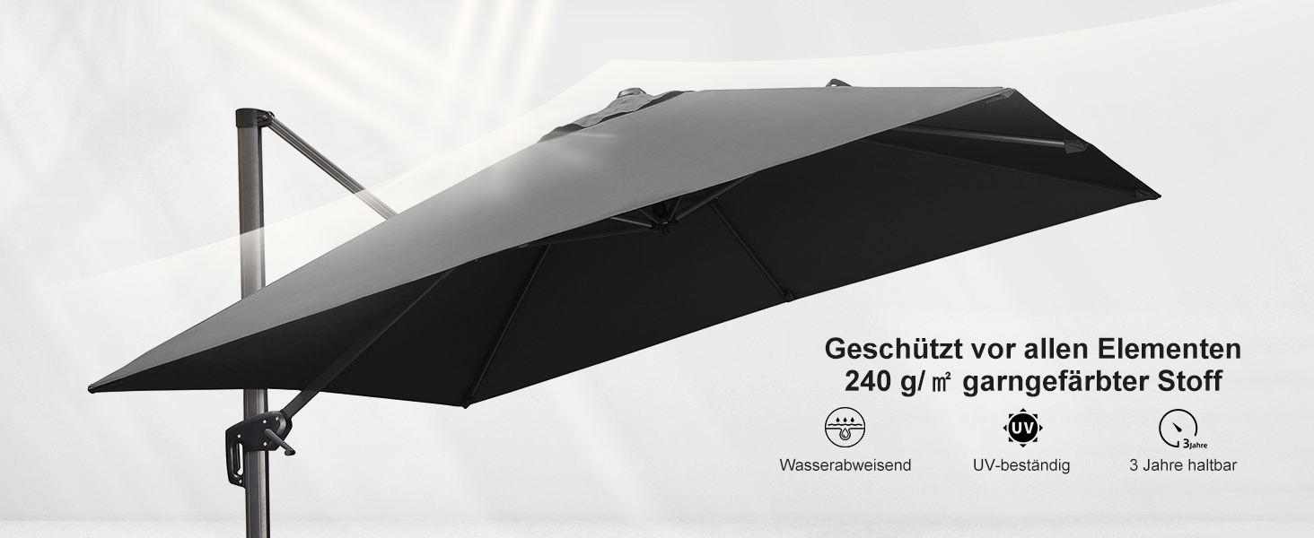 Парасолька від сонця PURPLE LEAF 300x400 см, велика підвісна парасолька-ампел з рукояткою, поворотом на 360° та хрест-підставкою для тераси та балкона, чорна