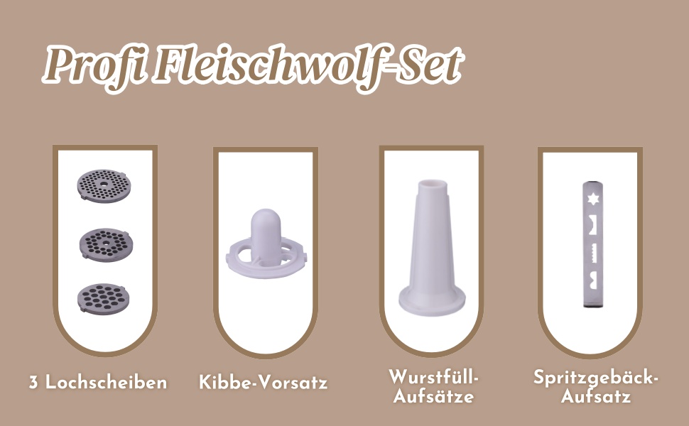 Електрична м'ясоподрібнювач 2000W, 4-в-1, з набором для кеббе та шприц-печива, насадка для ковбас, срібна