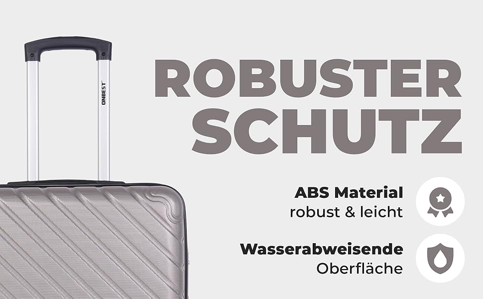 Набір валіз Onbest 3 шт. XXL (20', 24', 28') з ABS пластику – міцні та легкі валізи з колесами. В комплекті: валіза, ролтоп, валіза-ролкер + цифрова вага. Колір: шампань
