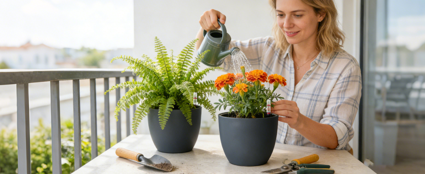Автоматичний горщик для квітів з індикатором рівня води, 2 шт. - ідеально для зайнятих людей та початківців, підходить для монстери та розмарину (сірий, 17,5 см)