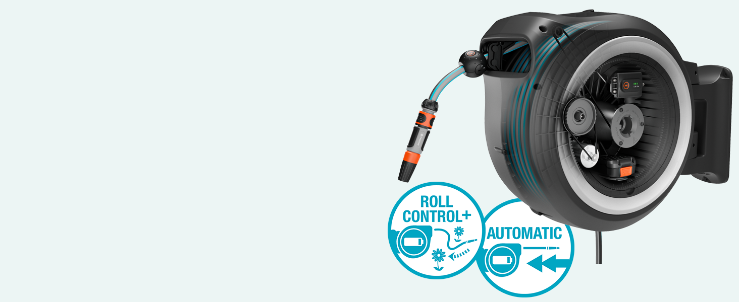 Gardena PowerRoll XXL Solo: Автоматичний шланг на котушці з акумулятором, 40м, білий, UV-стійкий, для саду