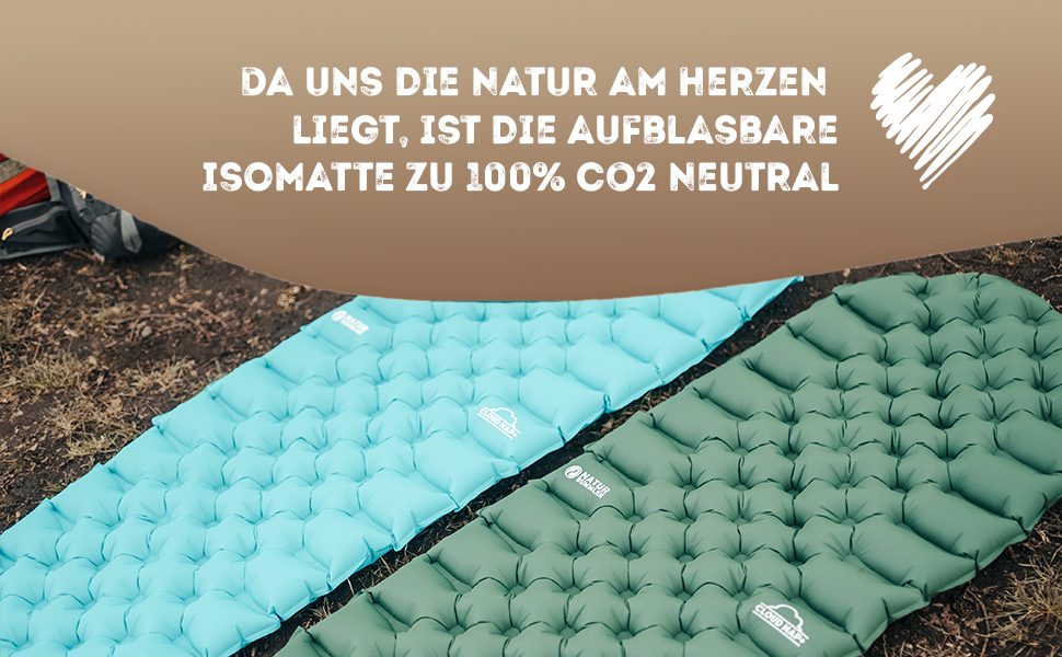 Надувний туристичний килимок Naturbummler 195x56 см, легкий, компактний, CO2-нейтральний, швидке надування, ізоляційна підстилка для кемпінгу