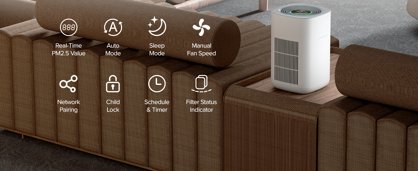 Розумний очищувач повітря Airversa Smart HomeKit AP2 для приміщень до 100 м², фільтрація PM2.5 99,99%, Thread, Siri, App, нічний режим 23 дБ, захист від дітей, білий