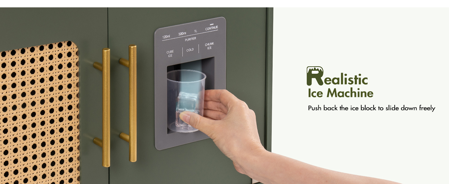 Дерев'яна дитяча кухня ROBOTIME Retro з аксесуарами, мікрохвильовка, диспенсер для льоду, шафка з ротангу, зелений колір, для дітей 3-8 років