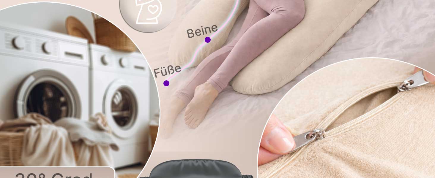 Подушка для вагітних ELONEO NEU для сну на боці, подушка для годування, XXL розмір, кремова, знімний чохол, подушка для читання, пральна