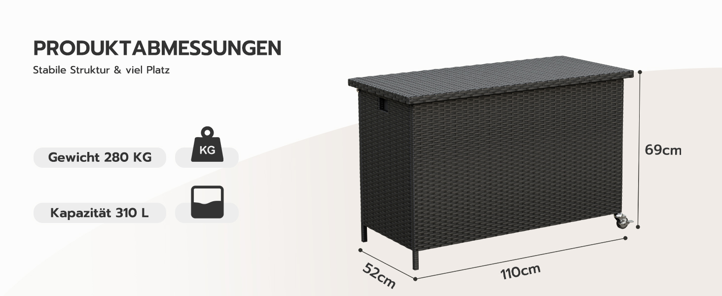 Водонепроникний садовий ящик Amopatio Gartenbox 480л з поліротангу, металевий ящик для подушок на колесах з газліфтом для саду та балкону (чорний)