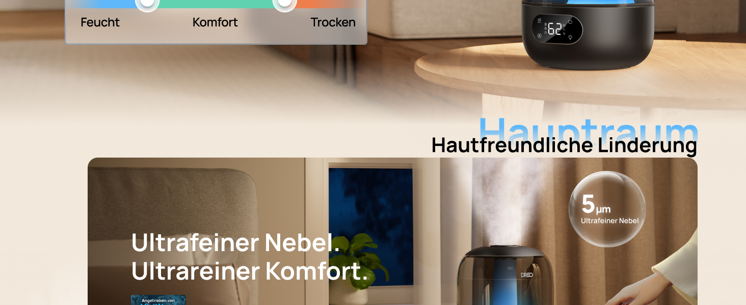 Зволожувач повітря Dreo для спальні, ультразвуковий пристрій холодного туману з 30 годинами роботи, резервуар 3L з верхнім заповненням, датчик вологості, нічне світло для дітей, кімнати, рослин та дому, чорний