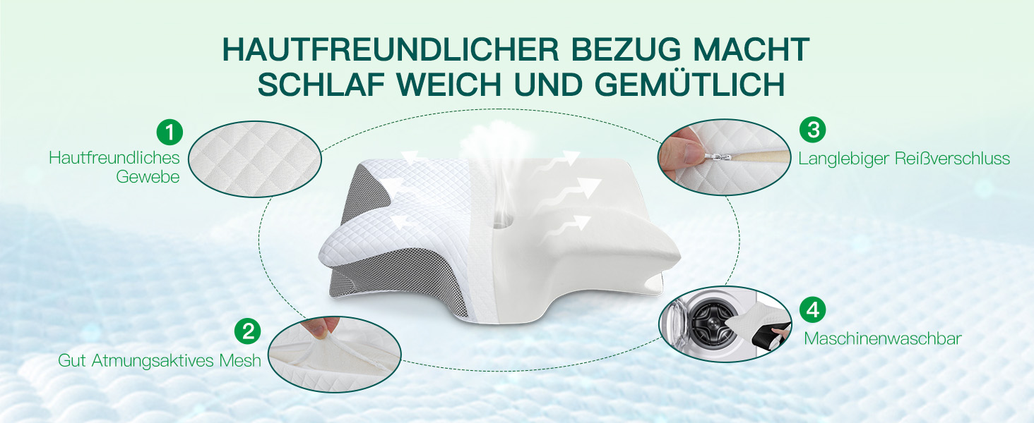 Подушка для шиї з піни Memory Foam 2-в-1, ергономічна, 60x40x12/14 см, сіра - для сну на спині, боці та животі