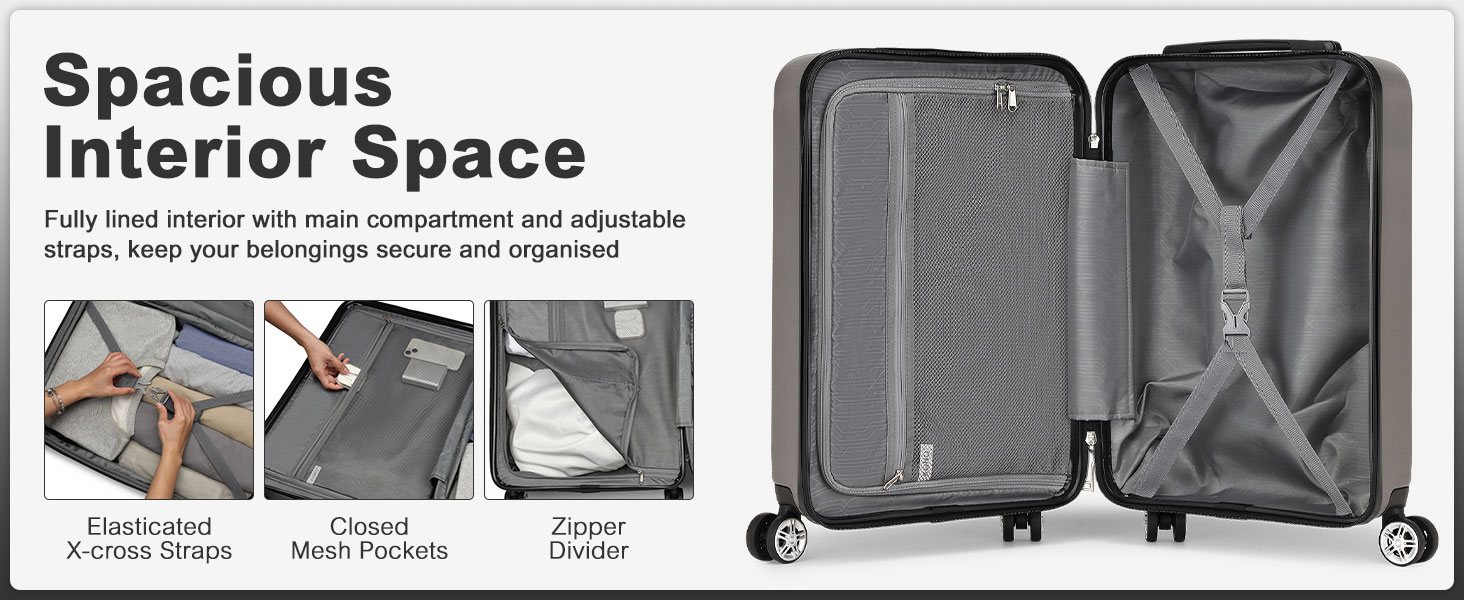 Валіза-тележка KONO, ручна поклажа, сіра (55x35x22 см) з TSA-замком та подвійними колесами